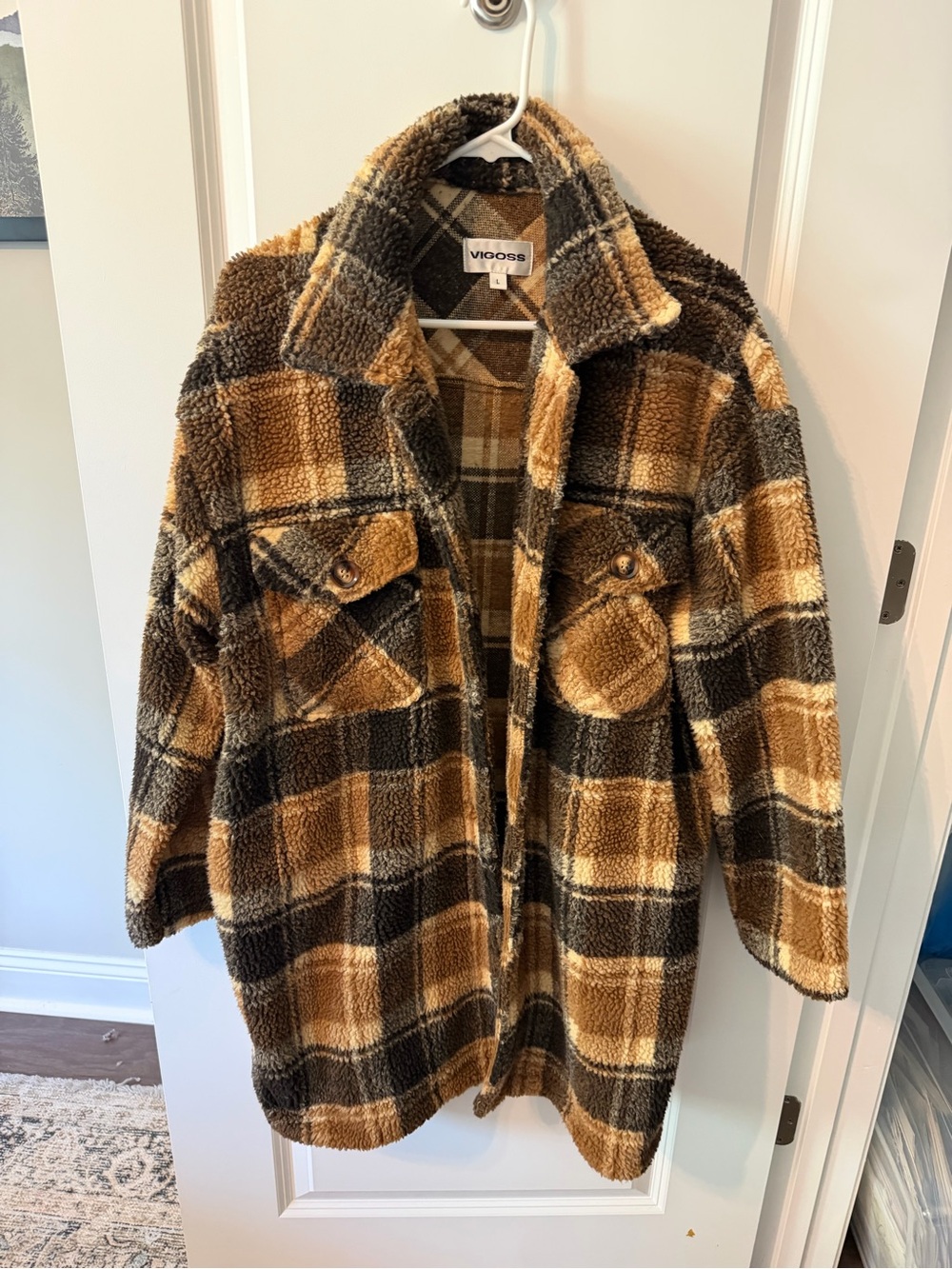 Vigoss Plaid Sherpa-Lined Jacket in Brown & Tan